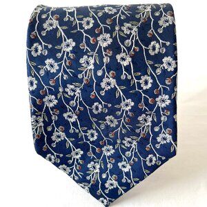 Men's Neck Tie, Van Heusen, 100% Silk, Navy Blue, Floral Pattern, EUC!